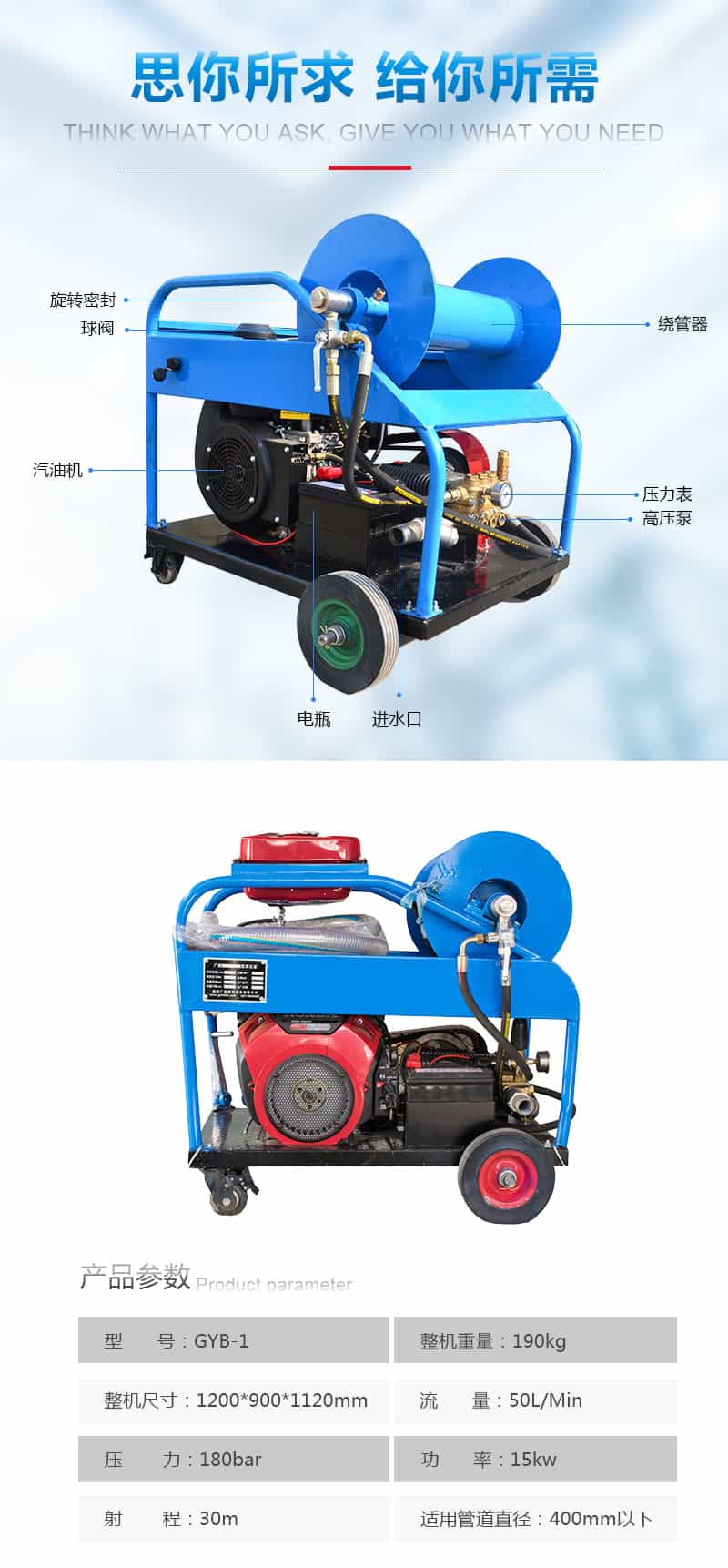 汽油下水管道疏通機(jī)技術(shù)參數(shù)